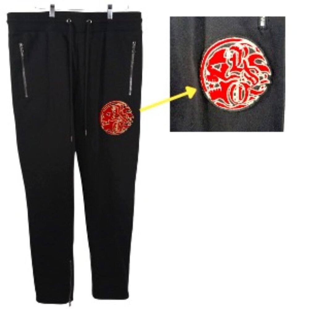 Rock Star Original, Track Pant, Men's Street Wear, Black w/ Red Patch, Multi Zip